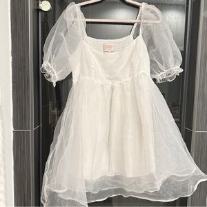 Francesca’s White Square Neck Puff Sleeve Babydoll Mini Dress